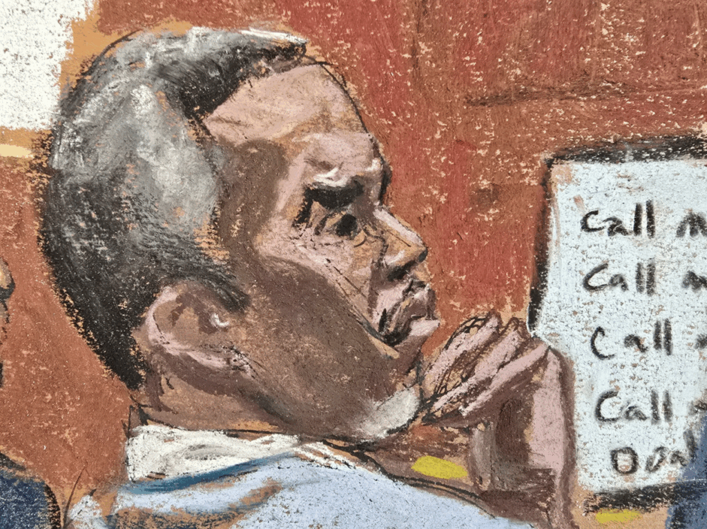 Sean “Diddy” Combs seen in a courtroom sketch on May 30, 2025.
REUTERS